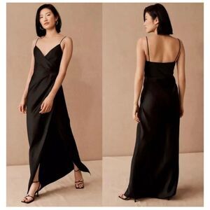 BHLDN Anthropologie Freya Satin Charmeuse Gown, Black, Sz 14